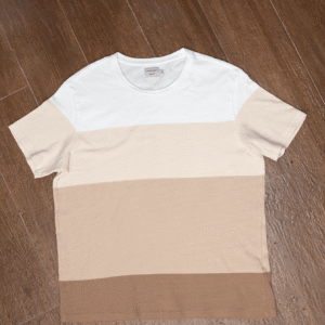 Camiseta masculina marfino algodão texturizado listrada